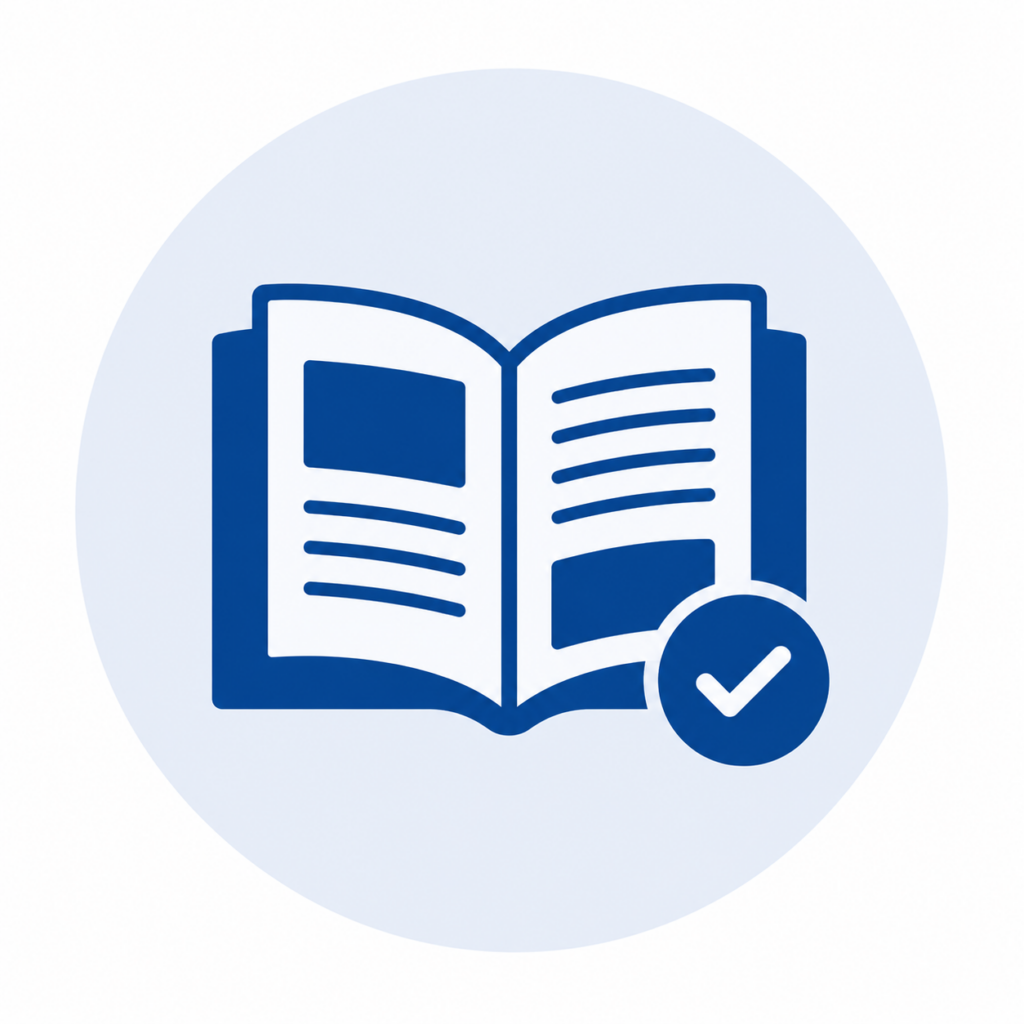 Open book with check of approval.